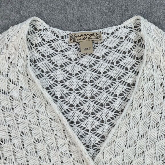 Energe World Wear Crochet Cardigan Duster White Women's Medium Tassel Trim Boho - Picture 2 of 7